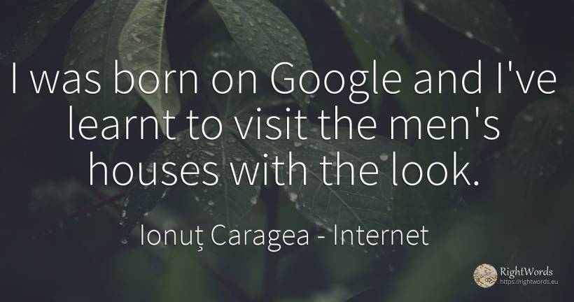 I was born on Google and I've learnt to visit the men's... - Ionuț Caragea (Snowdon King), quote about internet, man