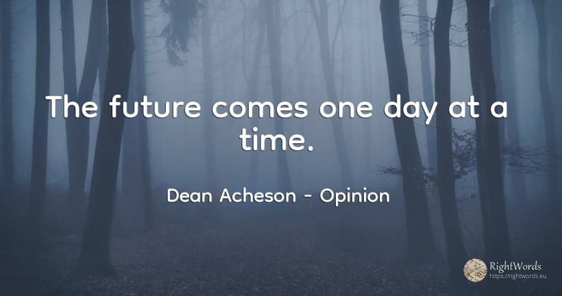 The future comes one day at a time. - Dean Acheson, quote about opinion, future, day, time