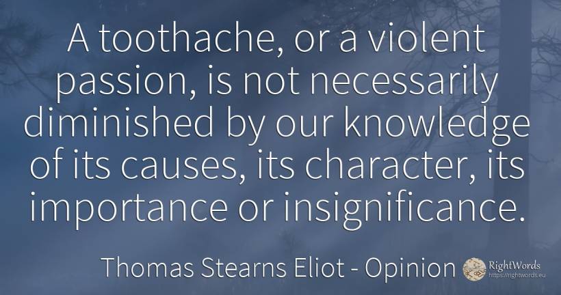 A toothache, or a violent passion, is not necessarily... - Thomas Stearns Eliot, quote about opinion, character, knowledge