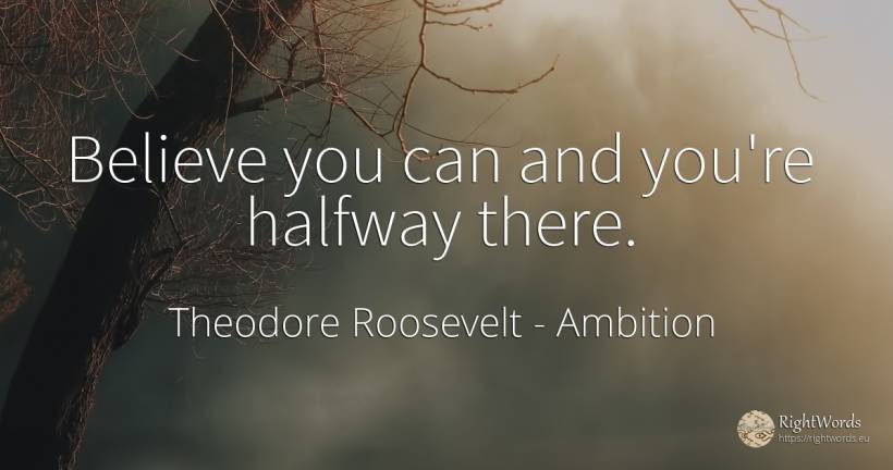 Believe you can and you're halfway there. - Theodore Roosevelt, quote about ambition