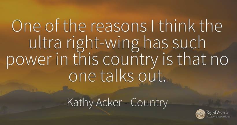 One of the reasons I think the ultra right-wing has such... - Kathy Acker, quote about country, power, rightness