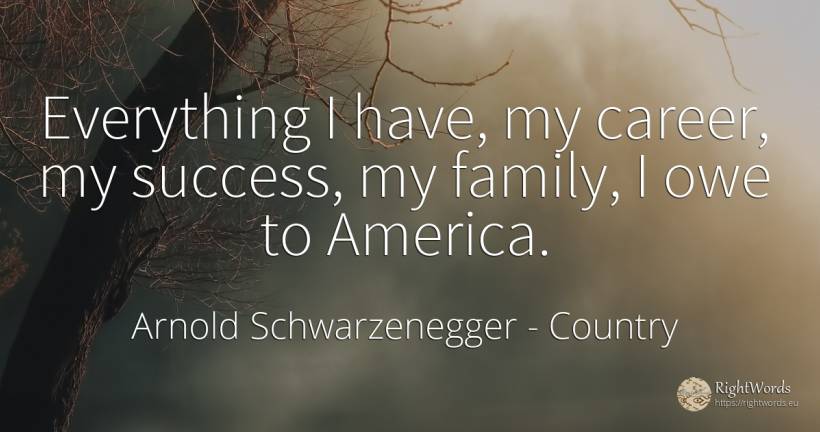 Everything I have, my career, my success, my family, I... - Arnold Schwarzenegger, quote about country, career, family