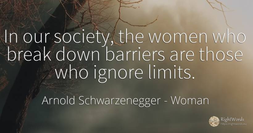 In our society, the women who break down barriers are... - Arnold Schwarzenegger, quote about woman, limits, society