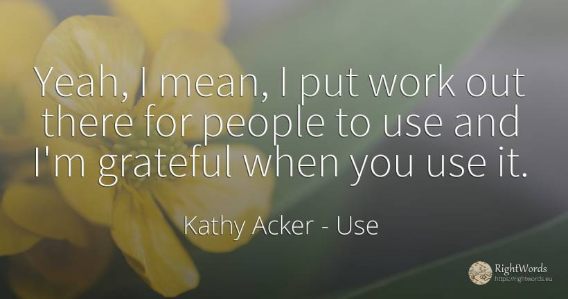 Yeah, I mean, I put work out there for people to use and... - Kathy Acker, quote about use, work, people