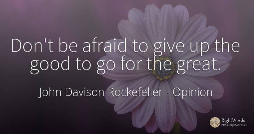 Don't be afraid to give up the good to go for the great. - John Davison Rockefeller, quote about opinion, good, good luck