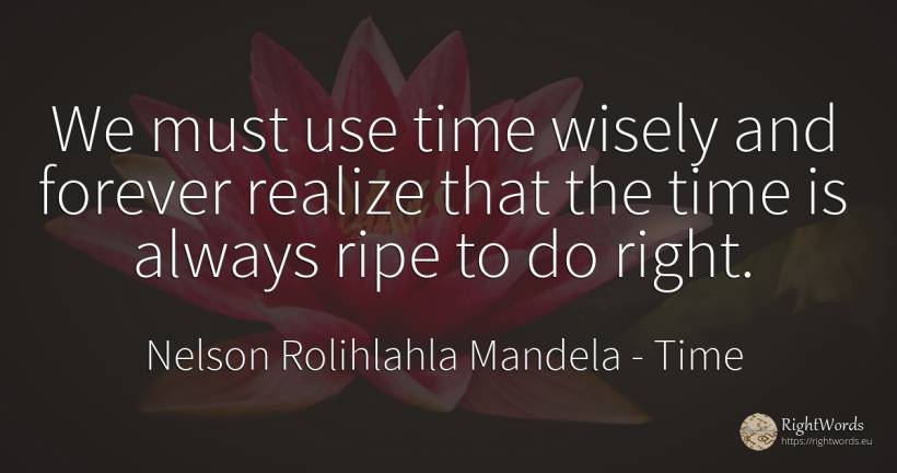 We must use time wisely and forever realize that the time... - Nelson Rolihlahla Mandela, quote about time, use, rightness