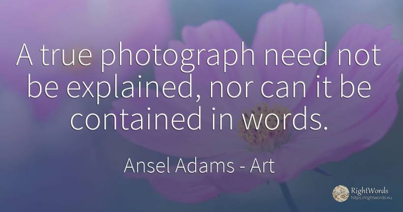 A true photograph need not be explained, nor can it be... - Ansel Adams, quote about art, need