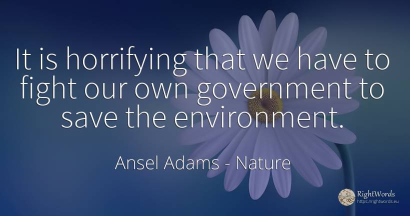It is horrifying that we have to fight our own government... - Ansel Adams, quote about nature, fight