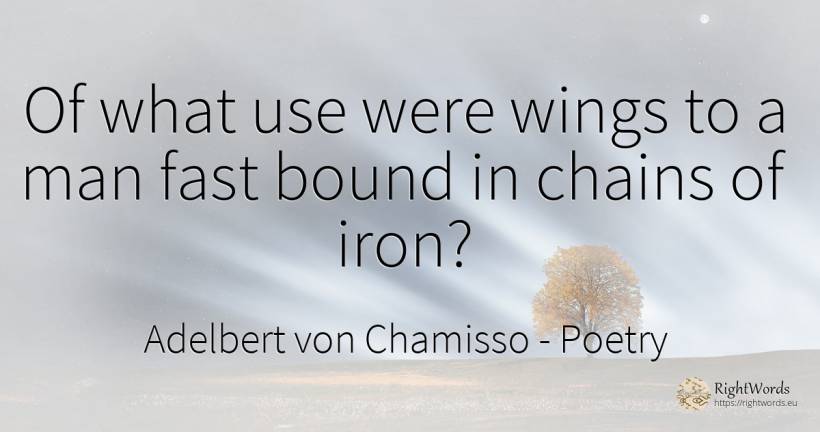 Of what use were wings to a man fast bound in chains of... - Adelbert von Chamisso, quote about poetry, fasting, use, man