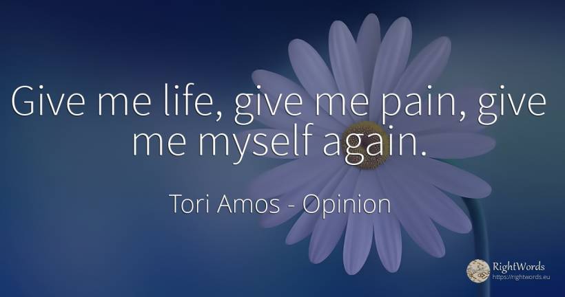 Give me life, give me pain, give me myself again. - Tori Amos, quote about opinion, pain, life