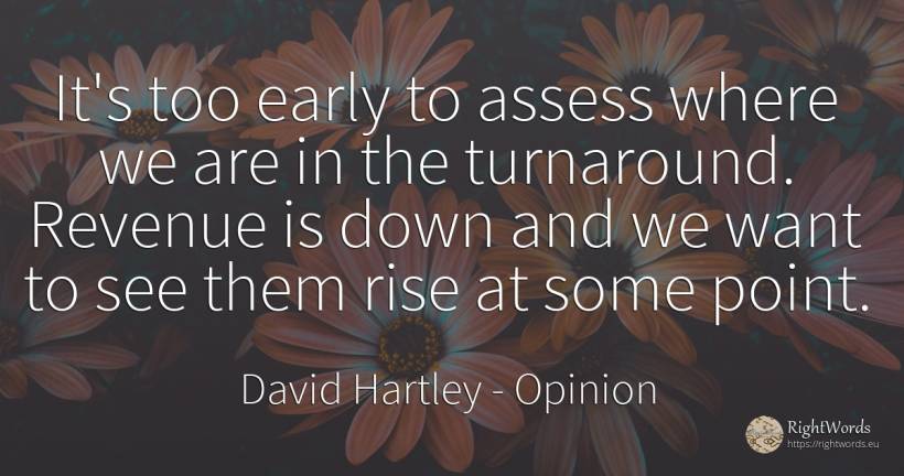 It's too early to assess where we are in the turnaround.... - David Hartley, quote about opinion