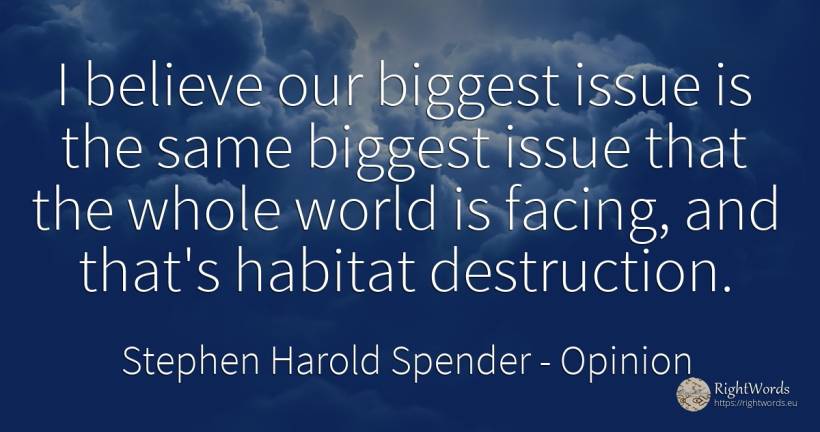 I believe our biggest issue is the same biggest issue... - Stephen Harold Spender, quote about opinion, destruction, world