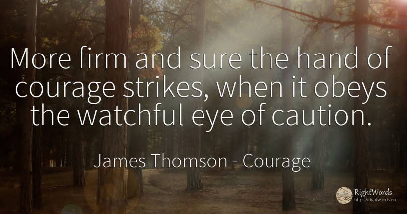 More firm and sure the hand of courage strikes, when it... - James Thomson, quote about courage, prudence