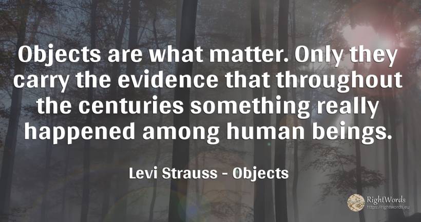 Objects are what matter. Only they carry the evidence... - Levi Strauss, quote about objects, human imperfections