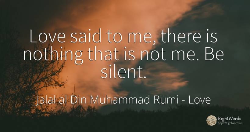 Love said to me, there is nothing that is not me. Be silent. - Jalal al-Din Muhammad Rumi (Jalāl ad-Dīn Muhammad Rūmī), quote about love, nothing