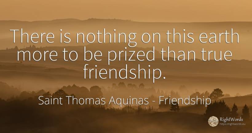 There is nothing on this earth more to be prized than true friendship. - Saint Thomas Aquinas, quote about friendship, earth, nothing