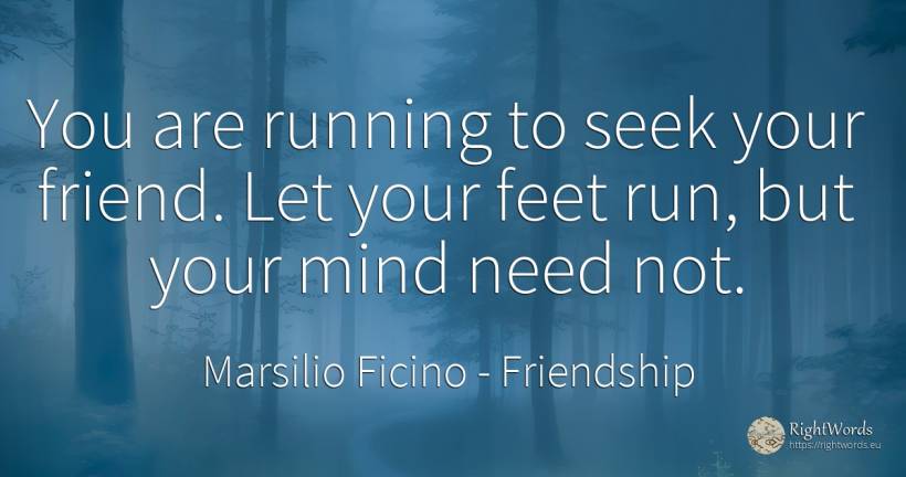 You are running to seek your friend. Let your feet run, ... - Marsilio Ficino, quote about friendship, need, mind