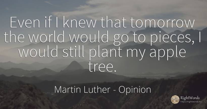 Even if I knew that tomorrow the world would go to... - Martin Luther, quote about opinion, world