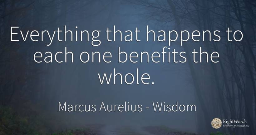 Everything that happens to each one benefits the whole. - Marcus Aurelius (Marcus Catilius Severus), quote about wisdom