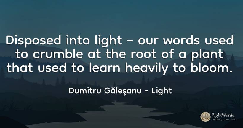 Disposed into light – our words used to crumble at the... - Dumitru Găleşanu, quote about light