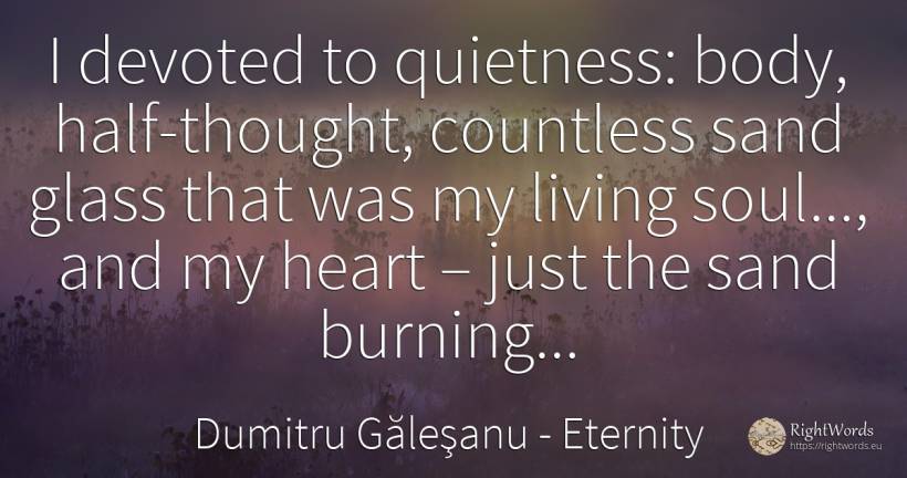 I devoted to quietness: body, half-thought, countless... - Dumitru Găleşanu, quote about eternity