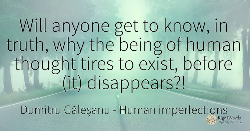 Will anyone get to know, in truth, why the being of human... - Dumitru Găleşanu, quote about human imperfections