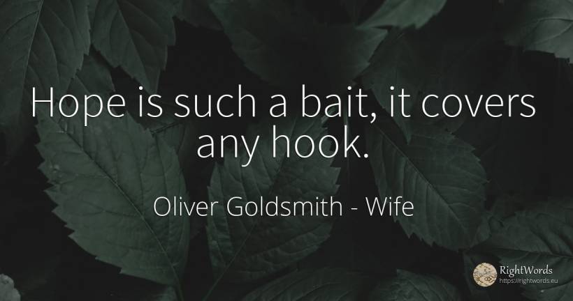 Hope is such a bait, it covers any hook. - Oliver Goldsmith, quote about wife, hope