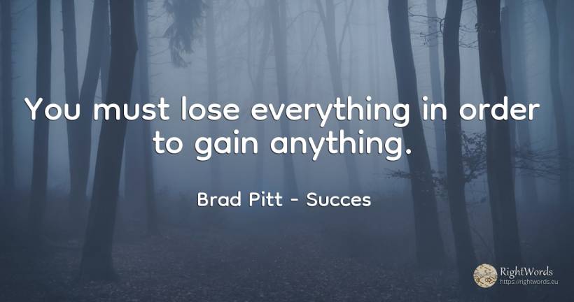 You must lose everything in order to gain anything. - Brad Pitt, quote about succes, order