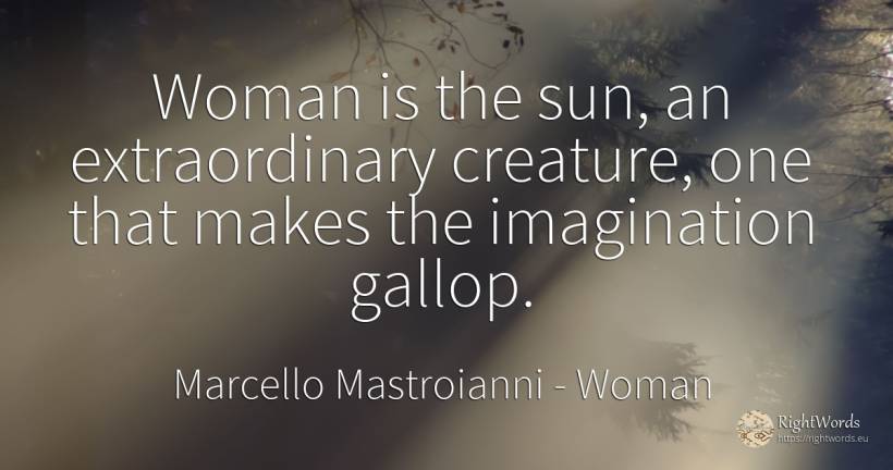 Woman is the sun, an extraordinary creature, one that... - Marcello Mastroianni, quote about woman, sun, imagination