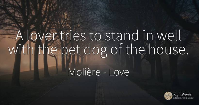 A lover tries to stand in well with the pet dog of the... - Molière, quote about love, home, house