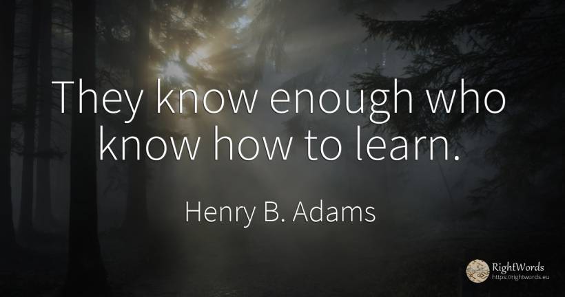 They know enough who know how to learn. - Henry B. Adams