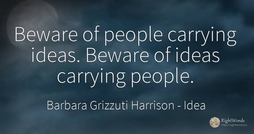 Beware of people carrying ideas. Beware of ideas carrying... - Barbara Grizzuti Harrison, quote about idea, people