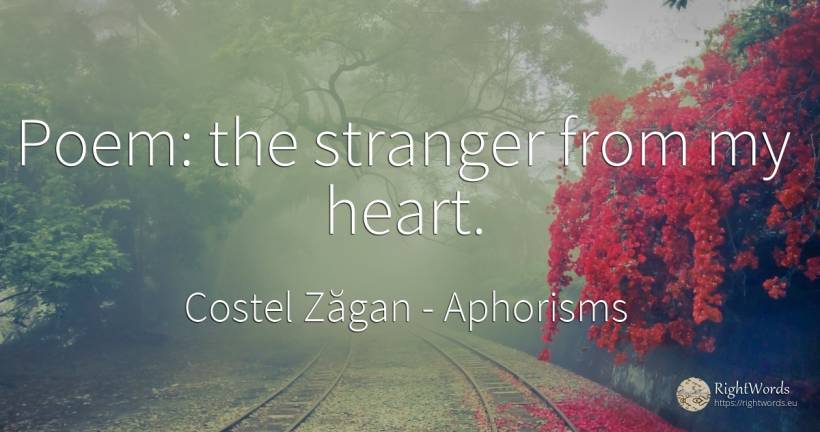 Poem: the stranger from my heart. - Costel Zăgan, quote about aphorisms, heart