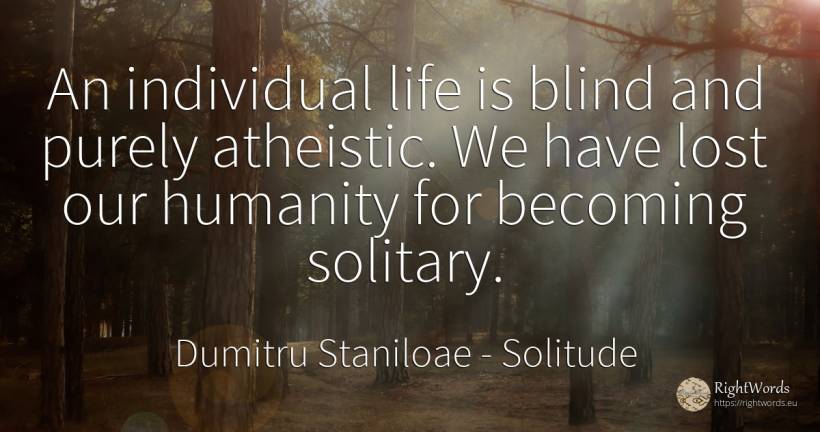 An individual life is blind and purely atheistic. We have... - Dumitru Staniloae, quote about solitude, blind, humanity, life