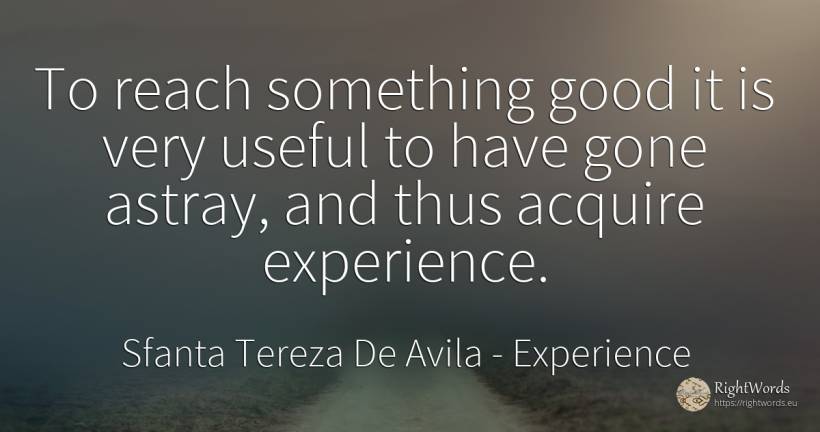 To reach something good it is very useful to have gone... - Sfanta Tereza De Avila (Teresa de Avila), quote about experience, good, good luck