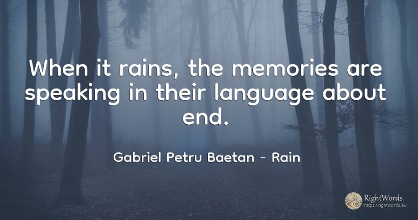 When it rains, the memories are speaking in their... - Gabriel Petru Baetan, quote about rain, language, end