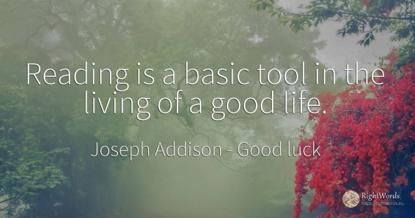 Reading is a basic tool in the living of a good life. - Joseph Addison, quote about tools, good, good luck, life