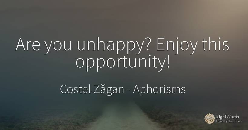 Are you unhappy? Enjoy this opportunity! - Costel Zăgan, quote about aphorisms, chance