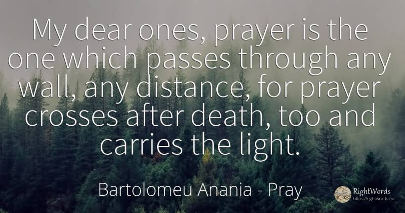My dear ones, prayer is the one which passes through any... - Bartolomeu Anania (Vartolomeu Diacul), quote about pray, light, death