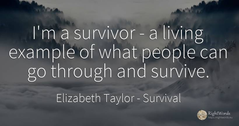 I'm a survivor - a living example of what people can go... - Elizabeth Taylor (Liz Taylor), quote about survival, example, people