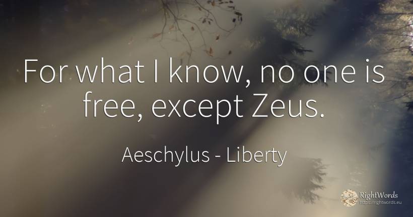 For what I know, no one is free, except Zeus. - Aeschylus, quote about liberty