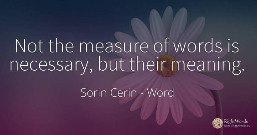 Not the measure of words is necessary, but their meaning. - Sorin Cerin, quote about word, measure, wisdom