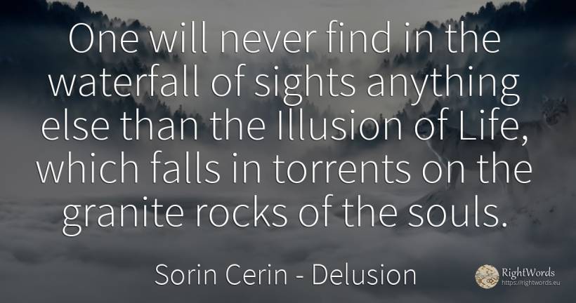 One will never find in the waterfall of sights anything... - Sorin Cerin, quote about delusion, rocks, wisdom, life