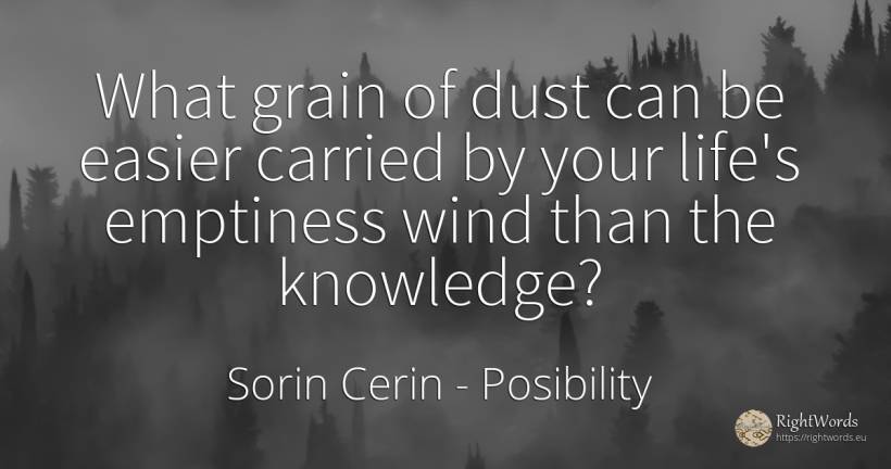 What grain of dust can be easier carried by your life's... - Sorin Cerin, quote about posibility, knowledge, wisdom, life