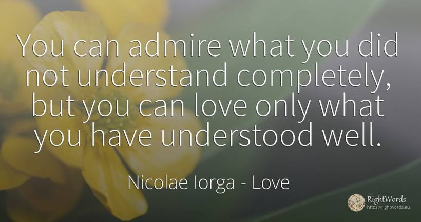 You can admire what you did not understand completely, ... - Nicolae Iorga, quote about love