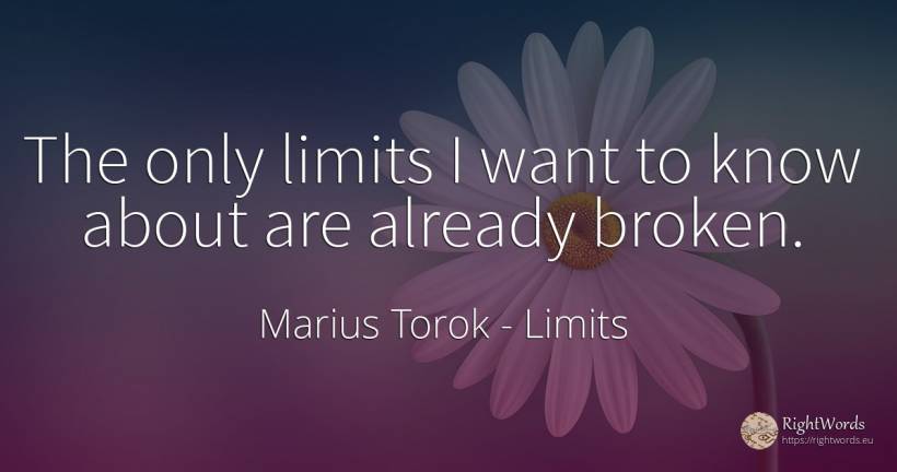 The only limits I want to know about are already broken. - Marius Torok (Darius Domcea), quote about limits