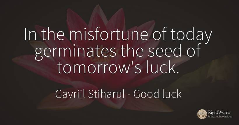 In the misfortune of today germinates the seed of... - Gavriil Stiharul, quote about good luck, bad luck