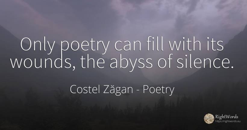 Only poetry can fill with its wounds, the abyss of silence. - Costel Zăgan, quote about poetry, silence