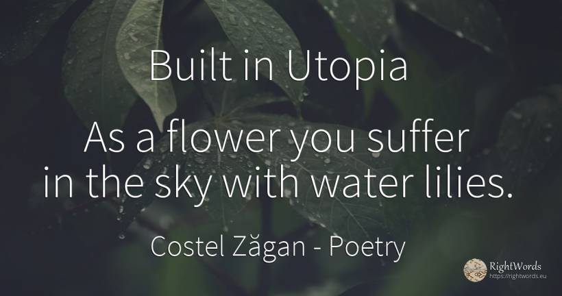 Built in Utopia As a flower you suffer in the sky with... - Costel Zăgan, quote about poetry, suffering, water, sky