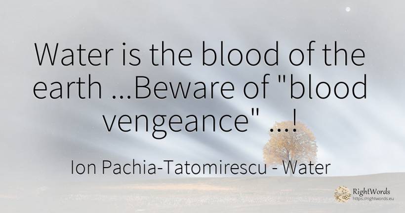 Water is the blood of the earth...Beware of blood... - Ion Pachia-Tatomirescu, quote about water, blood, earth